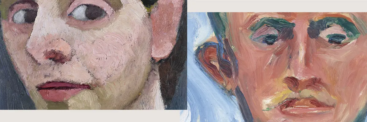 Gesicht einer Frau und eines Mannes, die den Betrachter anschauen