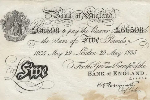 alter Geldschein, darauf hauptsächlich Text