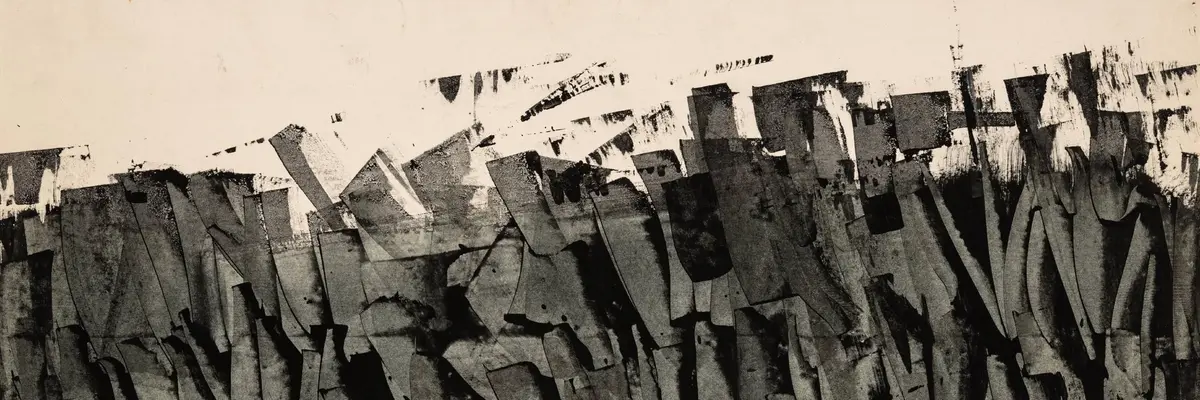 Raimund Girke, Ohne Titel, 1958 Schwarze Farbblöcke auf weißem Untergrund.